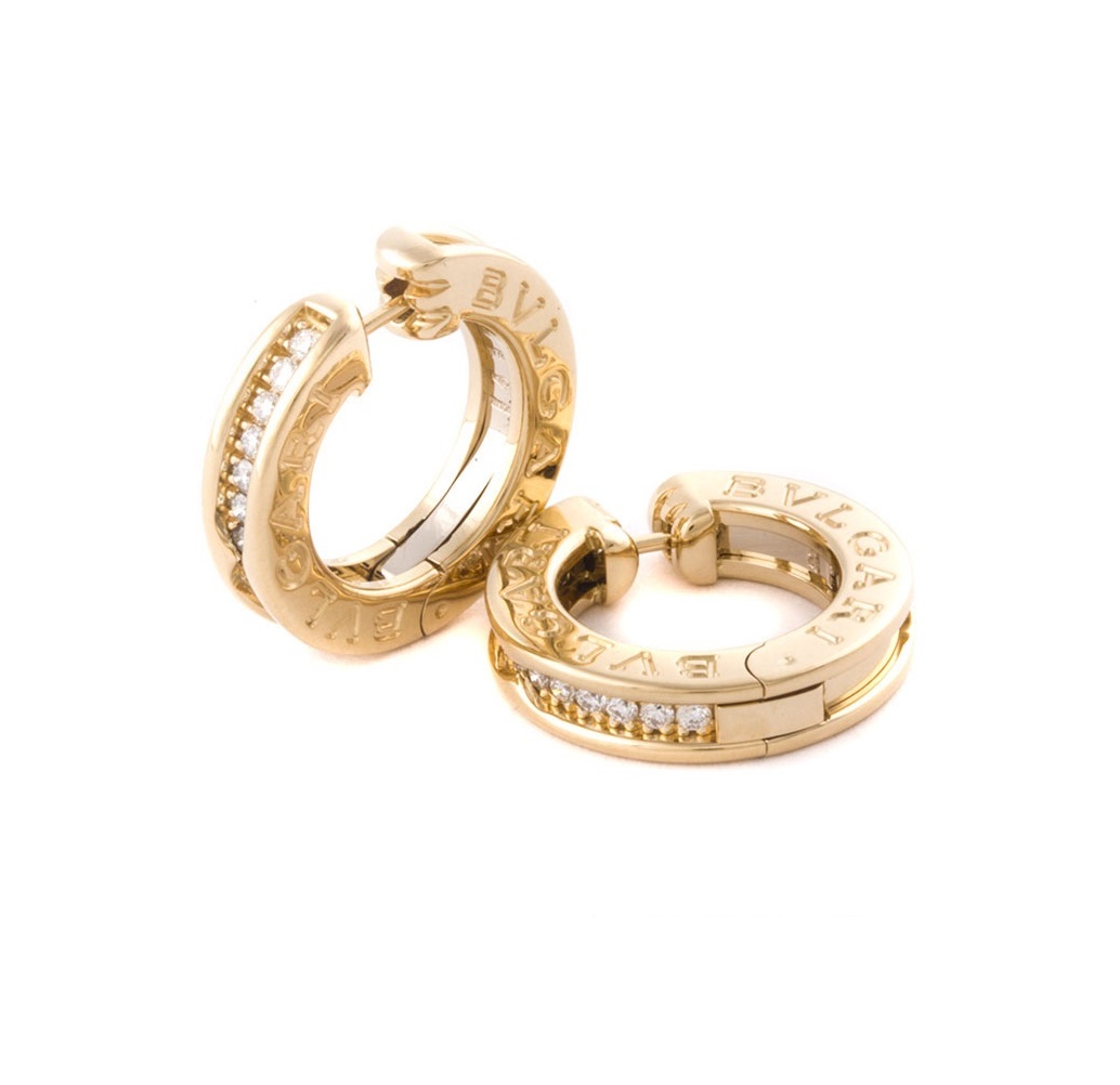 Серьги Bvlgari B.Zero1 Small Hoop Earrings with Pave Diamonds OR856307