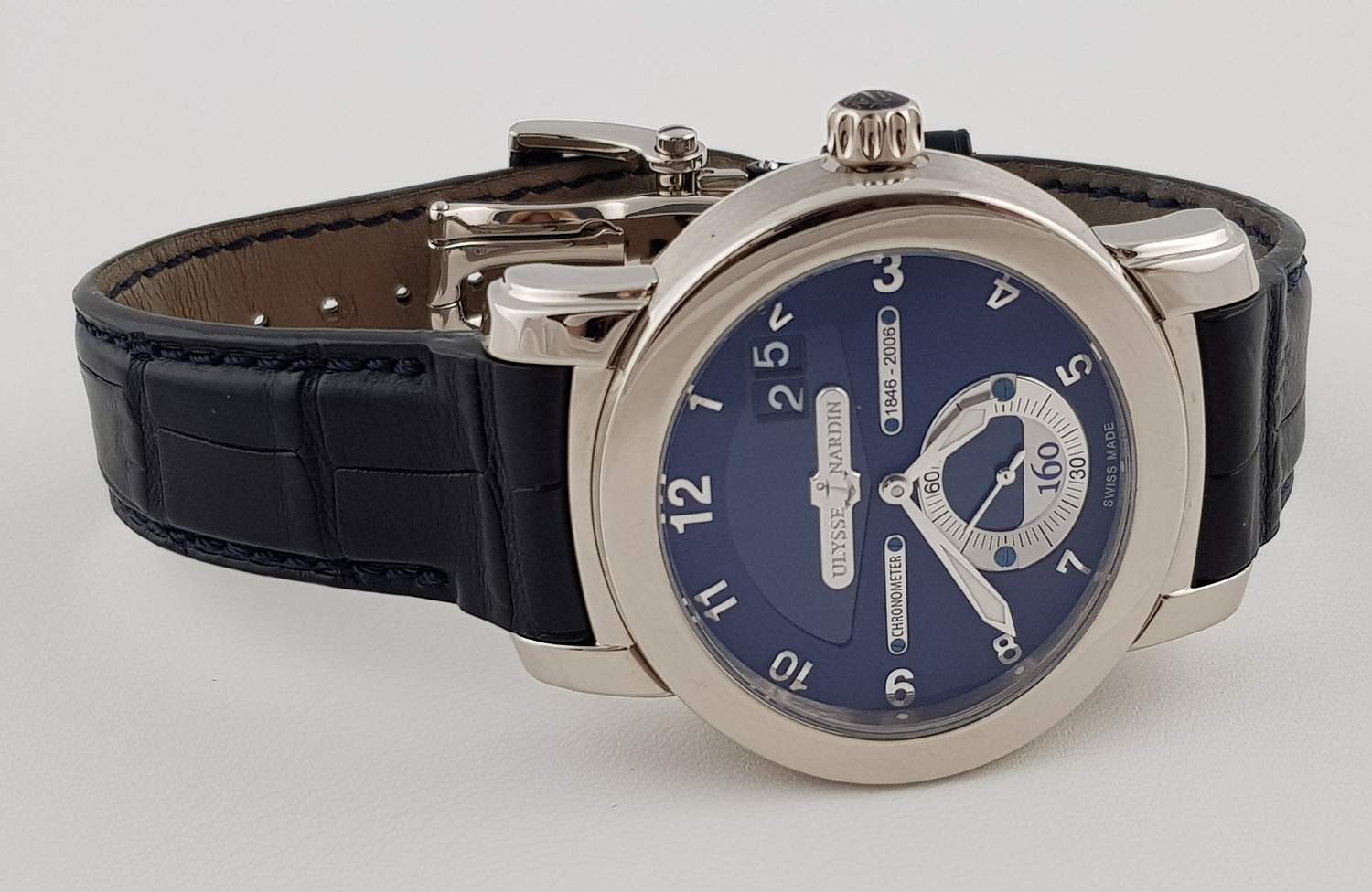 Часы Ulysse Nardin Anniversary 160 Blue Dial 18Kt White Gold Blue Leather Men's Watch 1600-100