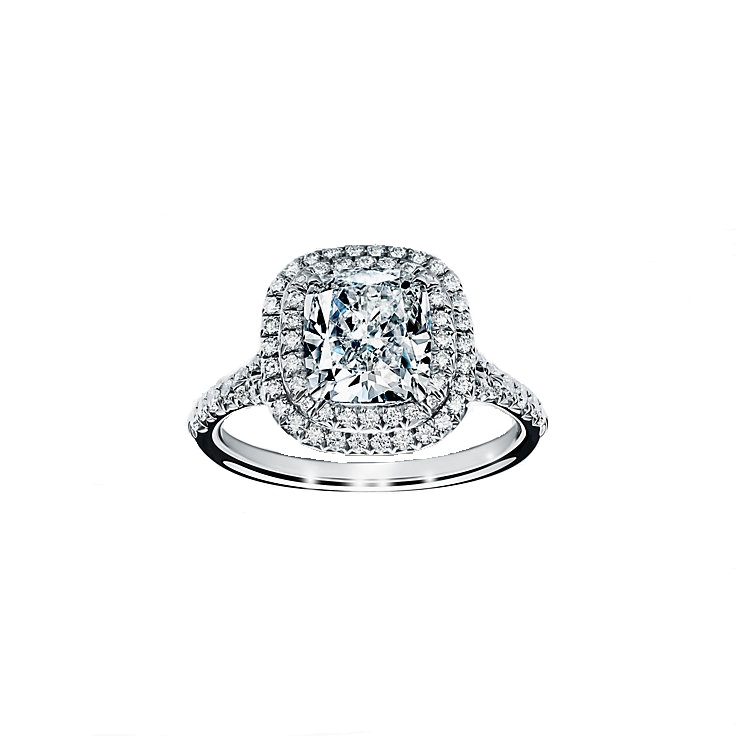Кольцо с бриллиантом Tiffany & Co  Cushion-cut Double Halo Engagement