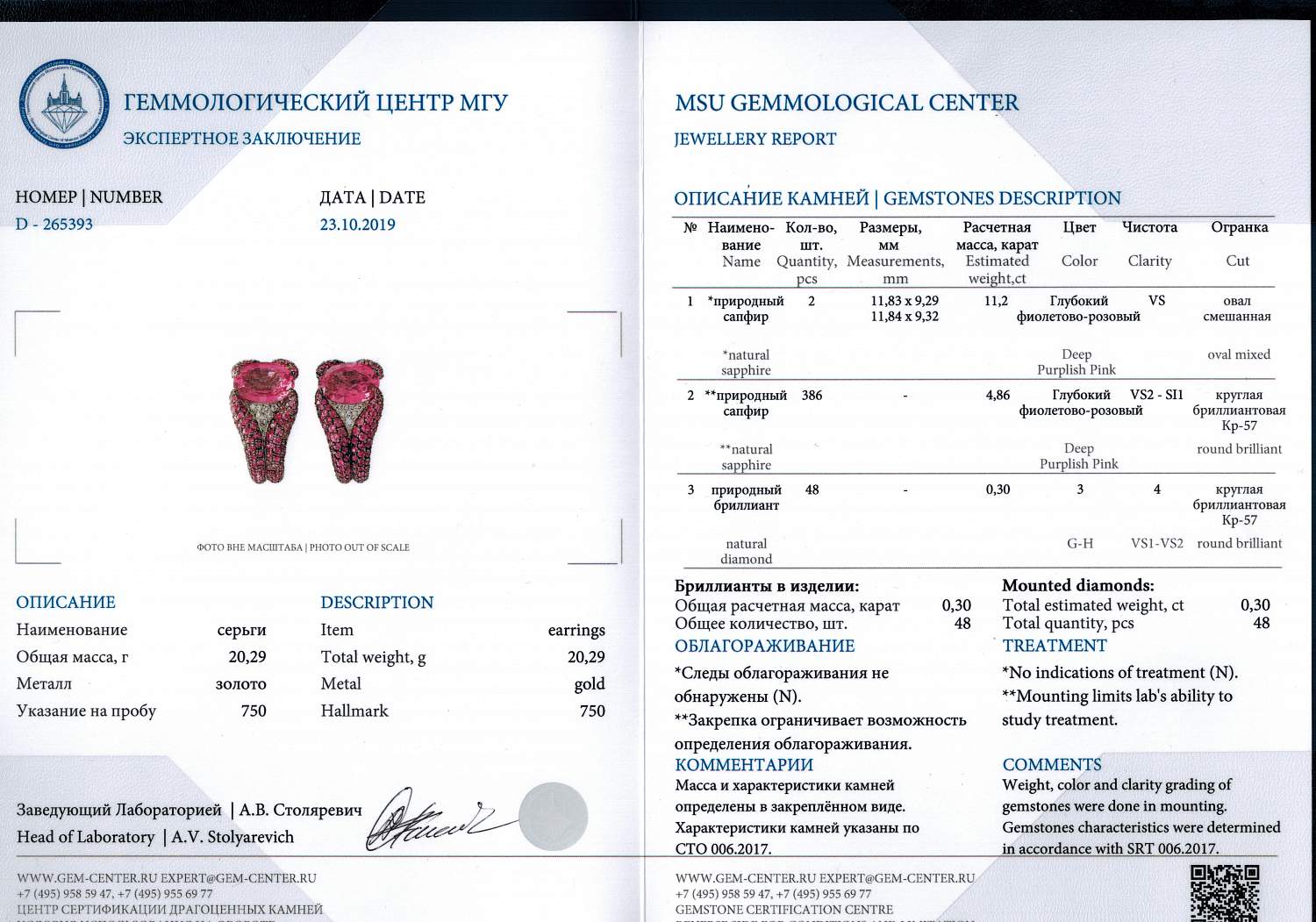 Серьги Adler  с сапфирами 11,2ct