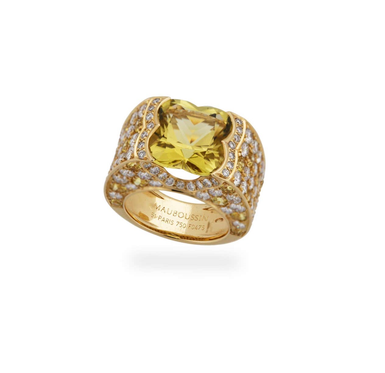 Кольцо с бриллиантом Mauboussin  с бериллом, желтыми сапфирами и бриллиантами