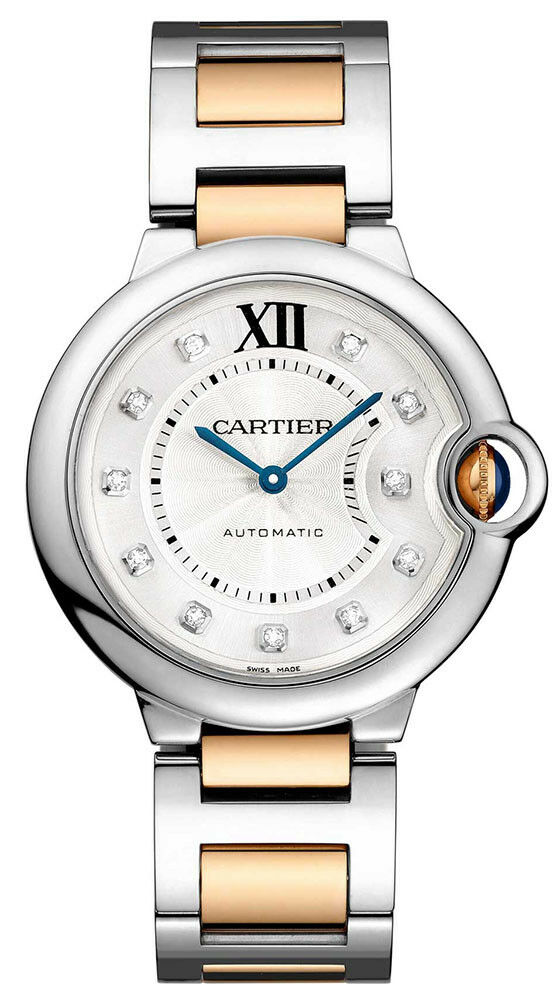 Часы Cartier Ballon Blue 33mm Stainless Steel 18k Rose Gold Diamond Dial WE902061