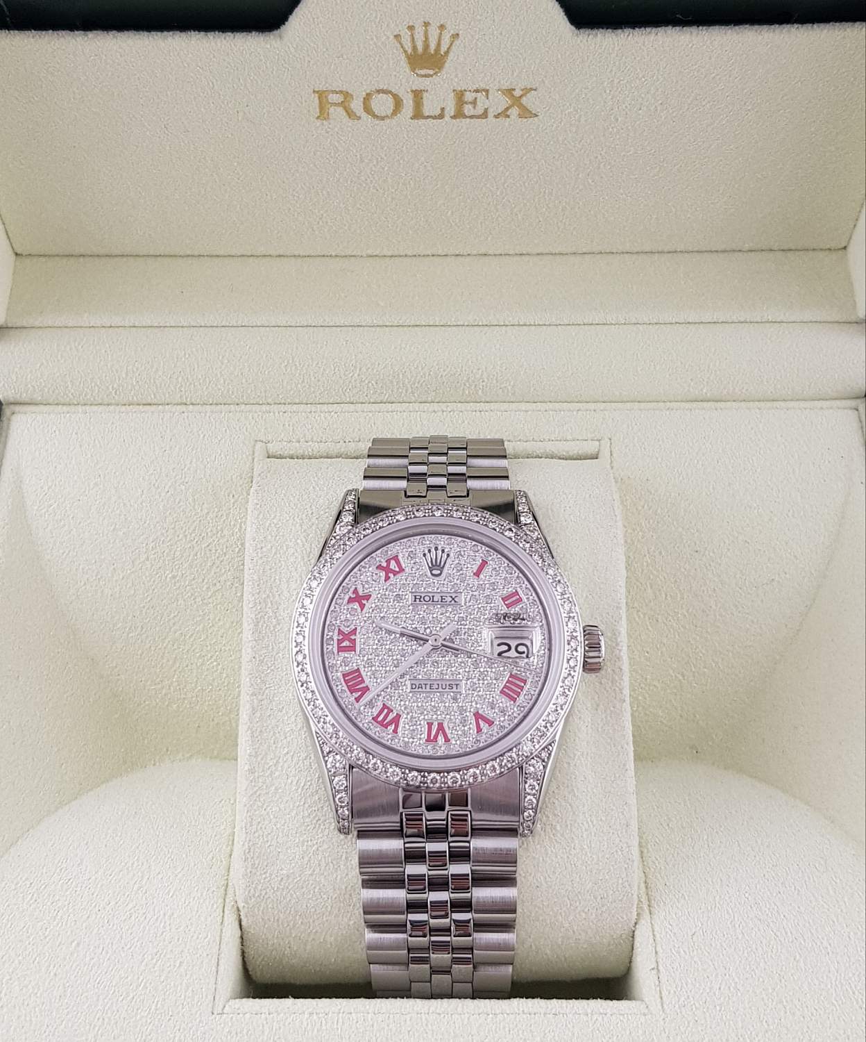 Часы Rolex Diamond Datejust 36mm Steel Vignette Custom 1603
