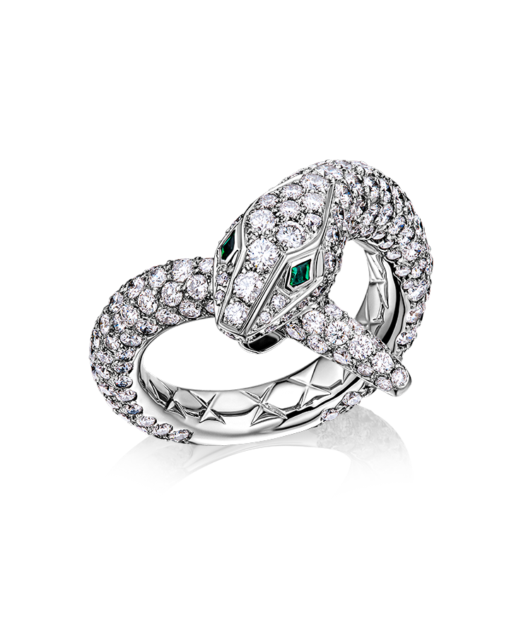 Кольцо с бриллиантом Boucheron  с бриллиантами и изумрудами