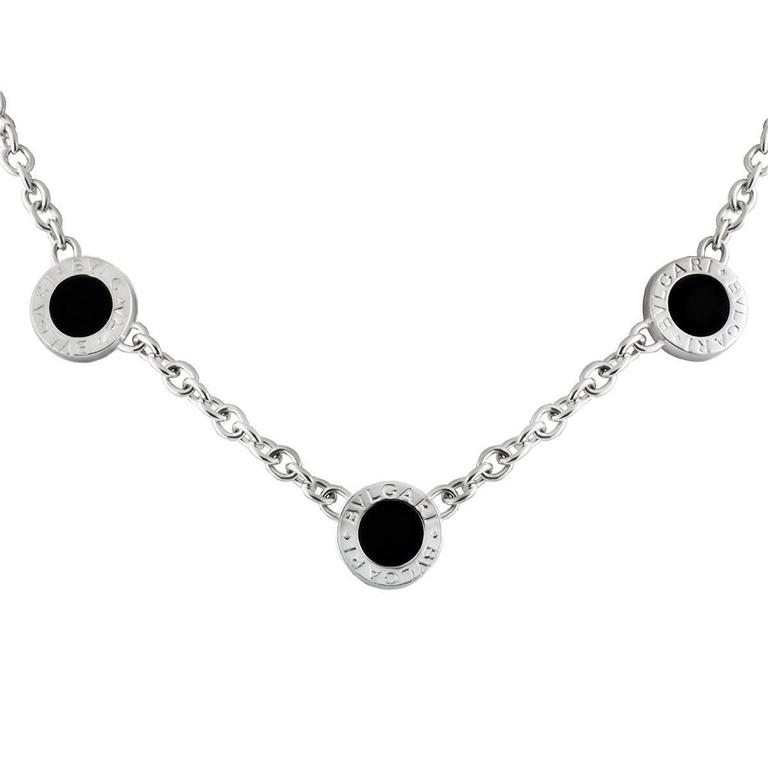 Колье Bvlgari  Bulgari Reversible 18 Karat White Gold Diamond Onyx 3 Circle Necklace