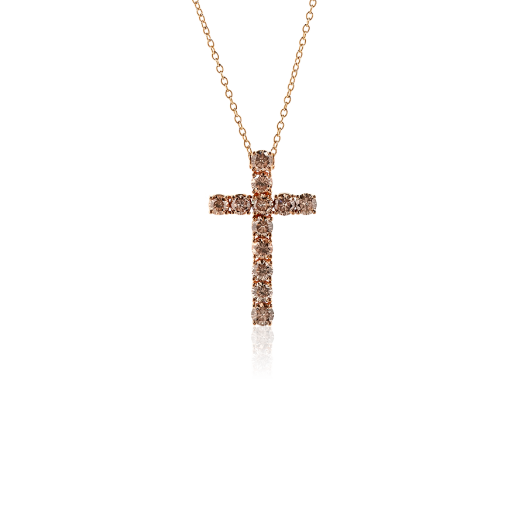 Колье Gianni Lazzaro подвеска крест с коньячными бриллиантами