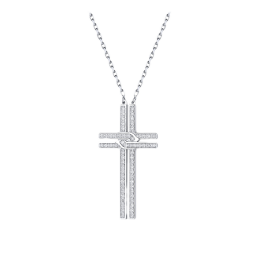 Колье Cartier Double Row Diamond Cross Necklage In 18k White Gold 0.15Ct