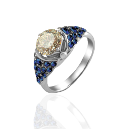 Кольцо No name White gold diamond sapphires ring