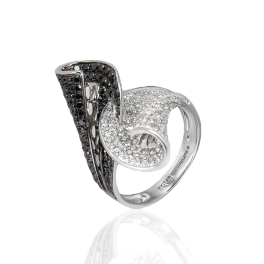 Кольцо с бриллиантом RalfDiamonds  с черными и белыми бриллиантами