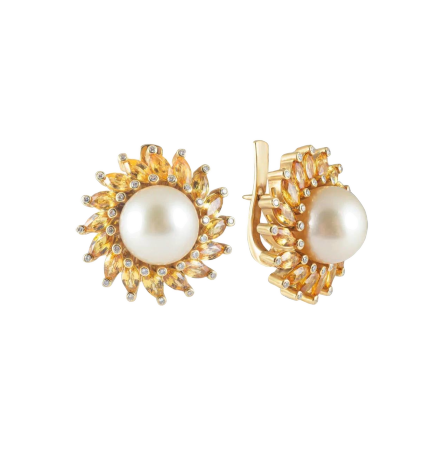 Pearl Sapphire and Diamonds Earrings
