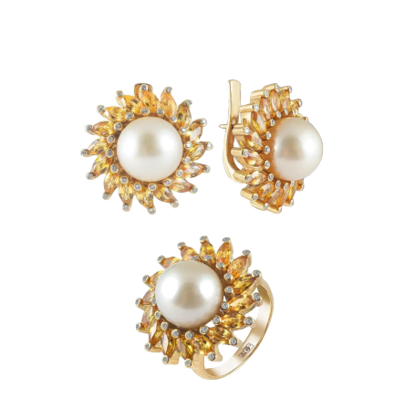 Pearl Sapphire and Diamonds Set