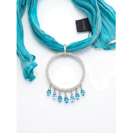 Diamonds and Topaz White Gold Necklace