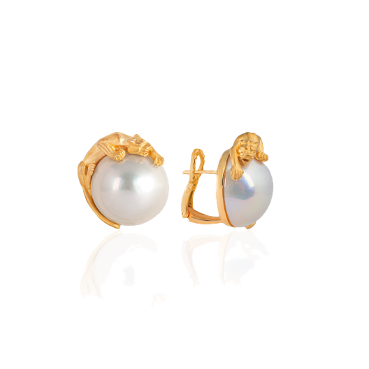 Серьги Carrera y Carrera Panther Yellow Gold Pearl Earrings