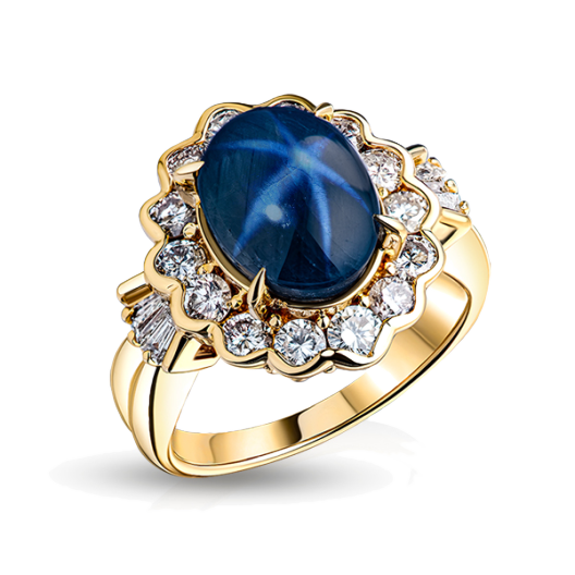 Кольцо No Name с бриллиантами и звездчатым сапфиром 8,62ct