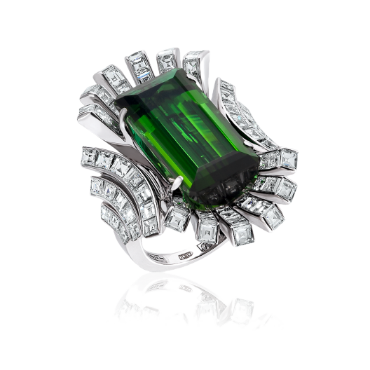 Кольцо с бриллиантом No Name White gold tourmaline diamonds ring
