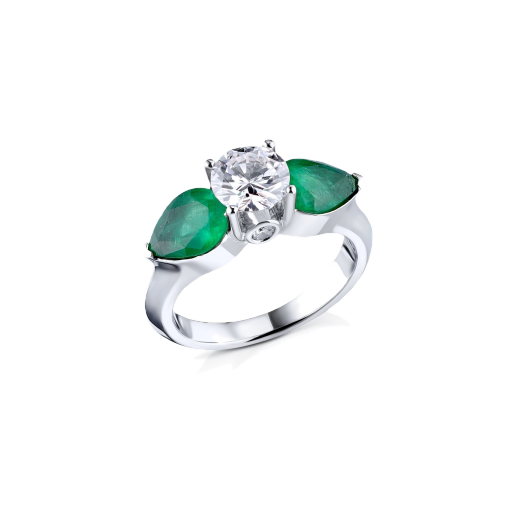 Кольцо с бриллиантом No Name  и изумрудами