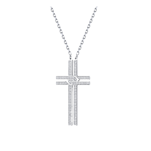 Колье Cartier Double Row Diamond Cross Necklage In 18k White Gold 0.15Ct