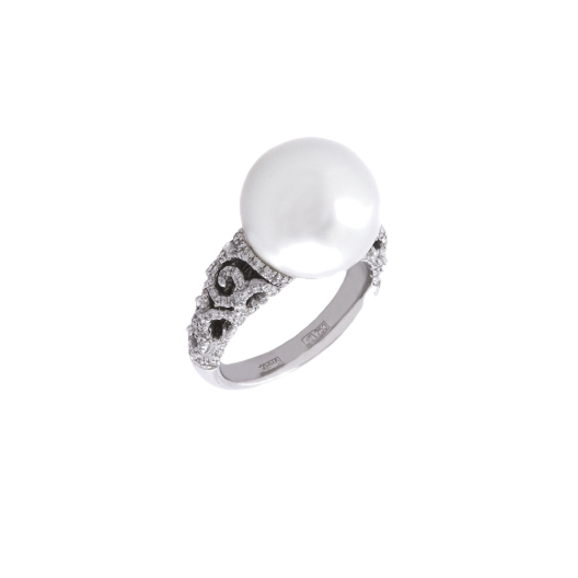 Кольцо с бриллиантом No Name  с жемчугом и бриллиантами