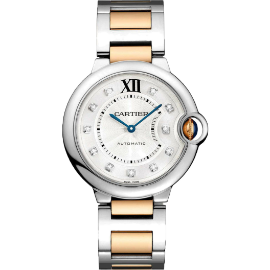 Часы Cartier Ballon Blue 33mm Stainless Steel 18k Rose Gold Diamond Dial WE902061