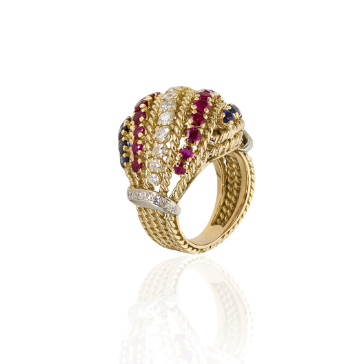 Кольцо No Name  с сапфирами, рубинами и бриллиантами