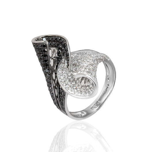 Кольцо с бриллиантом RalfDiamonds  с черными и белыми бриллиантами
