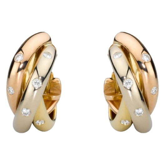 Серьги Cartier Trinity De Diamond 18k Three Tone Gold Hoop Earrings B8031700